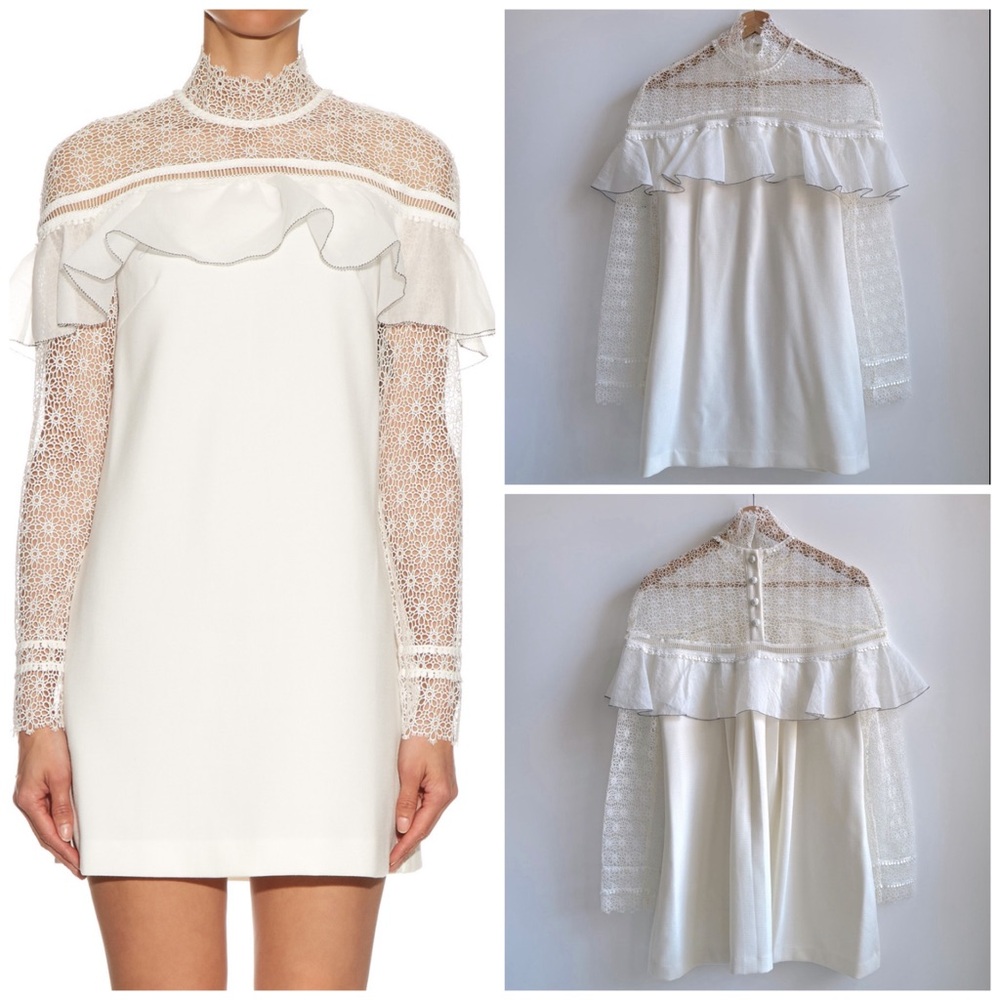 Self-Portrait Cream Lace Ruffle Mini Dress